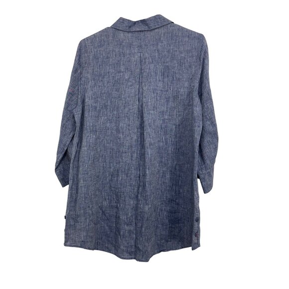 Chicos Light Blue 100% Linen No Iron Button-Up Tunic Shirt Womens Size 1 (8/10) - Picture 8 of 12